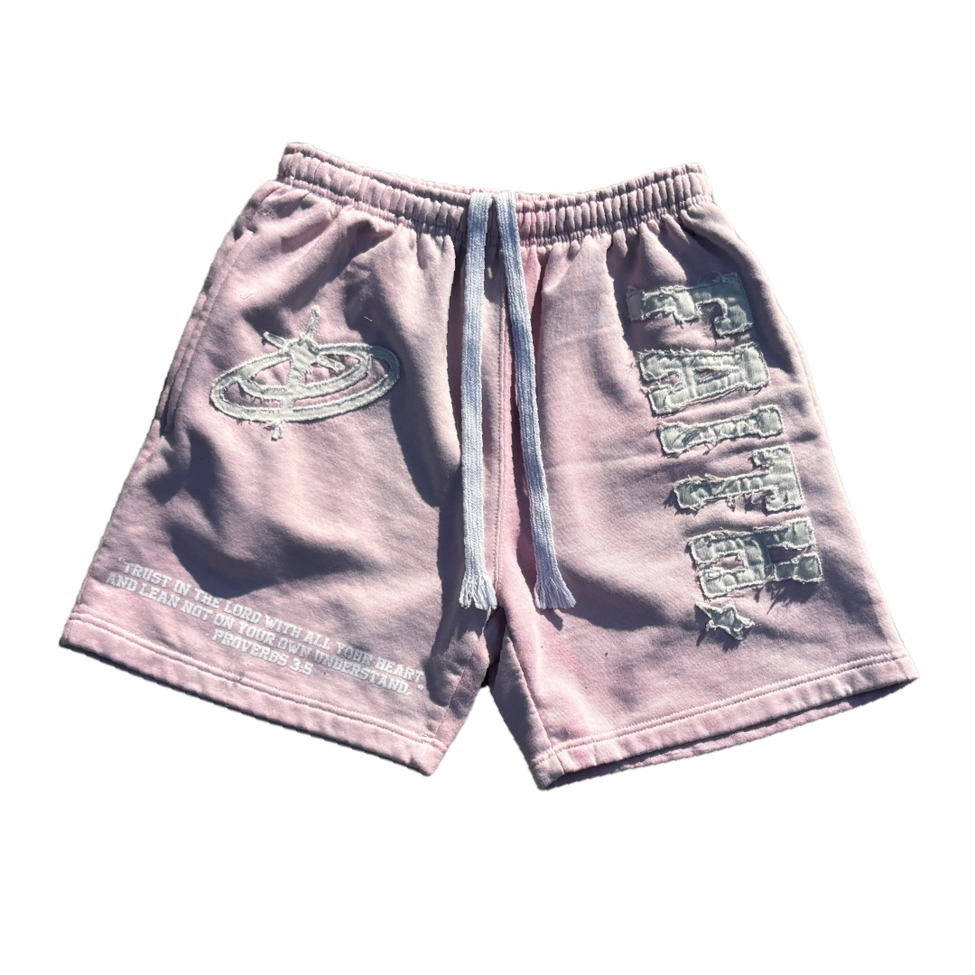 “FAITH!” Acid Wash Shorts (Pink)