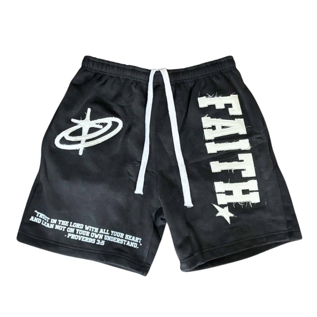 “FAITH!” Acid Wash Shorts (Black)