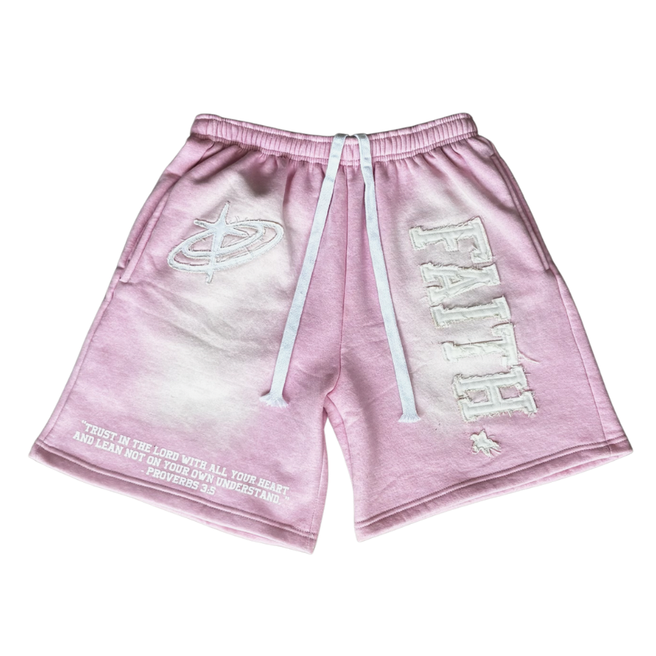 “FAITH!” Acid Wash Shorts [Pink]