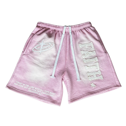 “FAITH!” Acid Wash Shorts [Pink]
