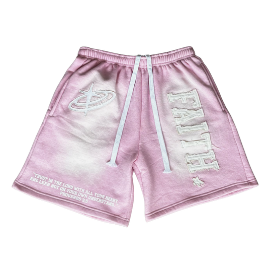 “FAITH!” Acid Wash Shorts [Pink]