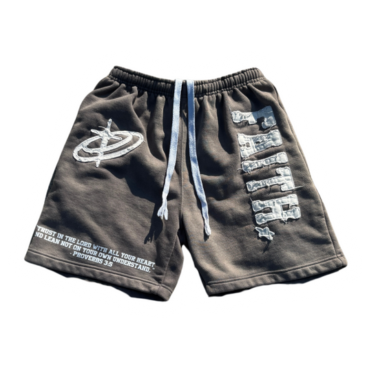 “FAITH!” Acid Wash Shorts (Grey)