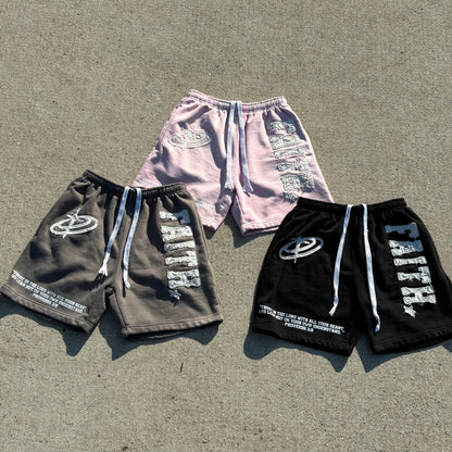 “FAITH!” Acid Wash Shorts (Pink)