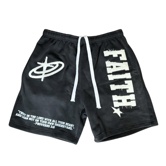 “FAITH!” Acid Wash Shorts (Black)